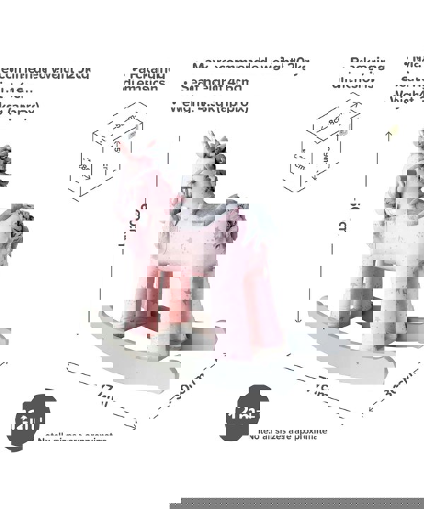 Infographic image of Celeste & Fae  unicorn horse 12m+  showing dimensions