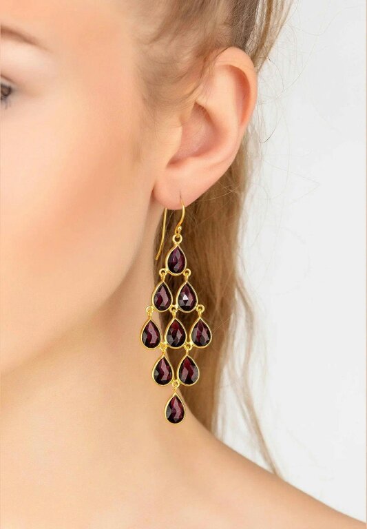 Latelita Erviola Gemstone Cascade Earrings Gold Garnet