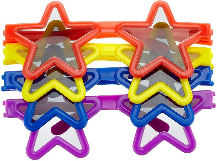 Shatchi 12 Pack Kids Star Shape Glasses for Party Bags, Loot Fills, Christmas Stockings and Photo Props