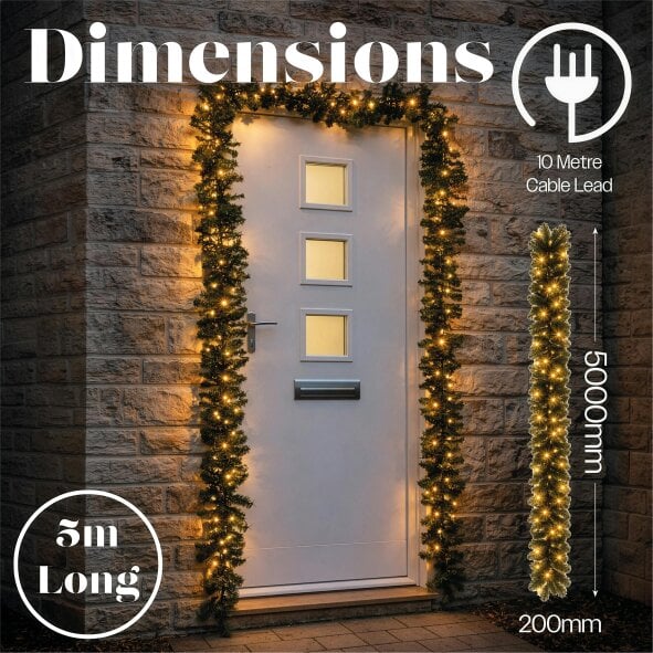 Scotts of Stow Xmas Haus LED 5m Green Garland Outdoor Decoration with Timer