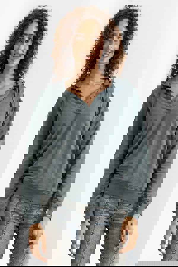 ENORSIA Womens V-Neck Drop Shoulder Hoodie