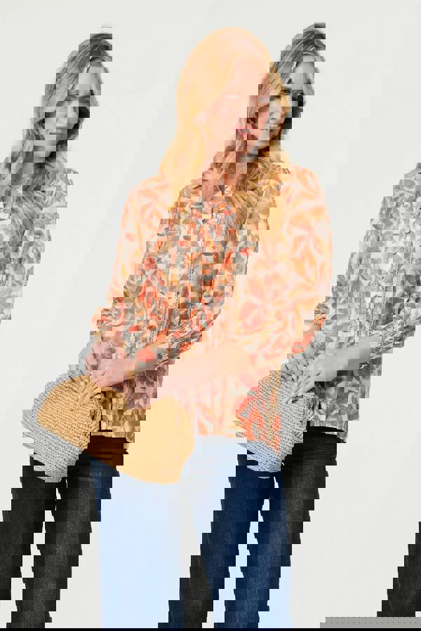 Orange | Lace Trim Long Balloon Sleeve Shirt