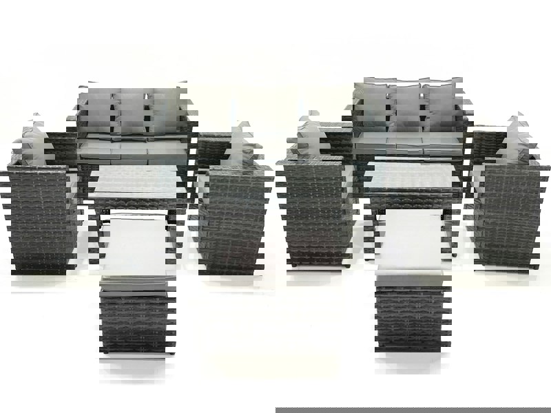 Fimous Rattan Garden Furniture Set Outdoor Lounger Sofa with Coffee Table 2 Armchair Big Footstool Dark Grey Mixed