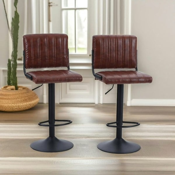 Rafaelo Mobilia 2PC Height Adjustable 360 Swivel Bar Stools Set With Backrest & Footrest Brown