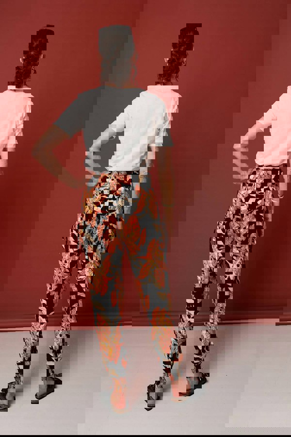 Orange | Leaf Print High Waist Tassel Harem Pants
