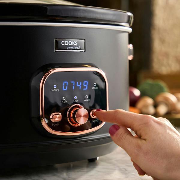 Cooks Professional 6.5L Digital Slow Cooker | Black / Rose Gold
