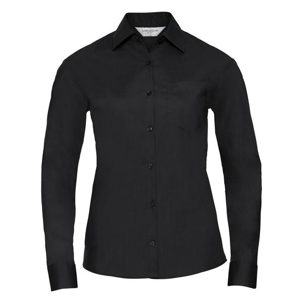 Russell Collection Womens/Ladies Poplin Easy-Care Long-Sleeved Shirt - Black