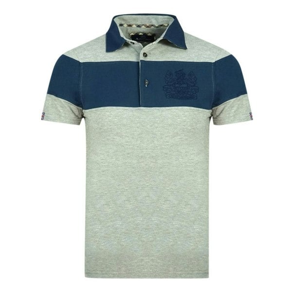 Aquascutum Mens Aldis Colour Block Logo Polo Shirt - Grey/Blue