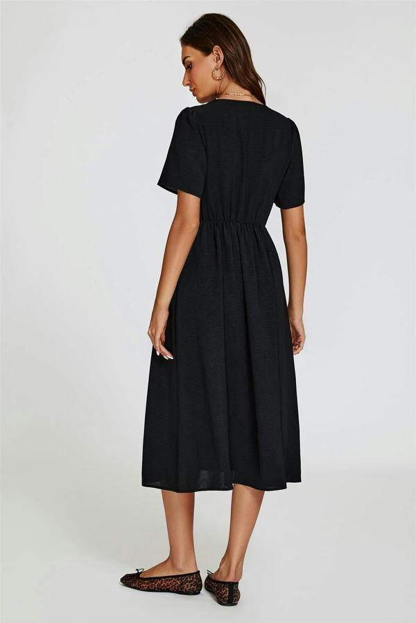 FS Collection Button Front Midi Dress In Black