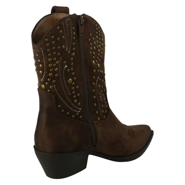 Spot On Ladies Spot On Stud Detailed Small Heel Zip Ankle Cowboy Boots F51257