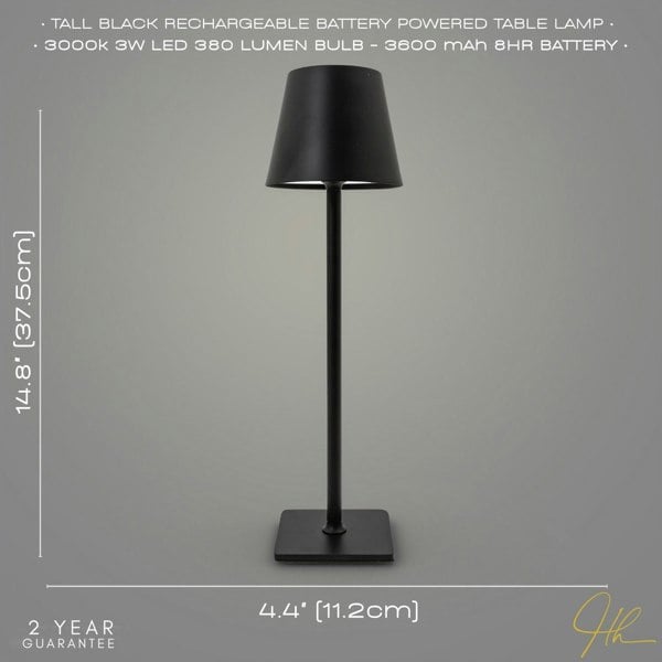 Tall Black Rechargeable Touch Dimmable Table Lamp with Metal Shade Image 7