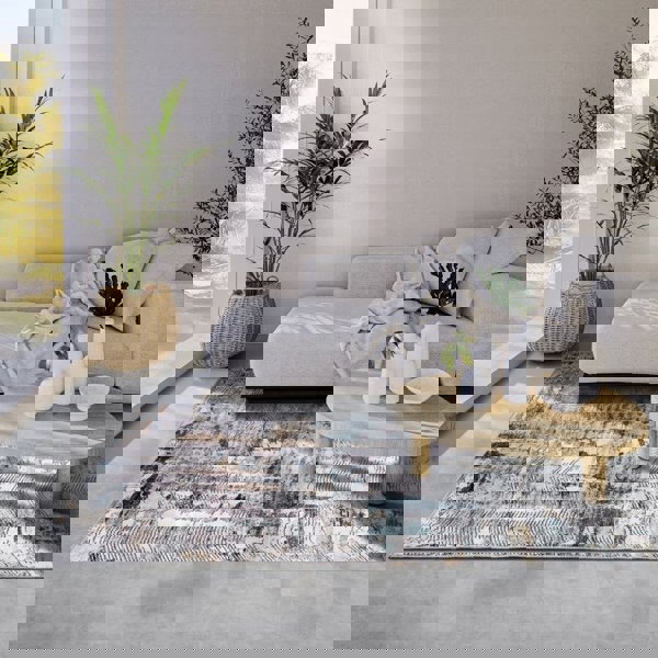 Shortpile Rug Saphire Gold – Abstract Modern