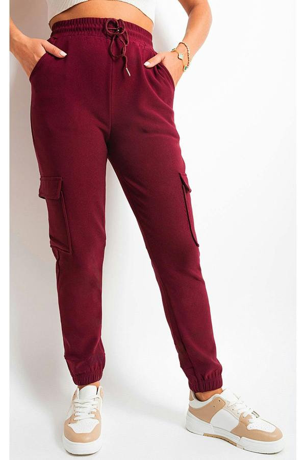 Holly Fleece Lined Cargo Pocket Trouser With Drawstring - Wine