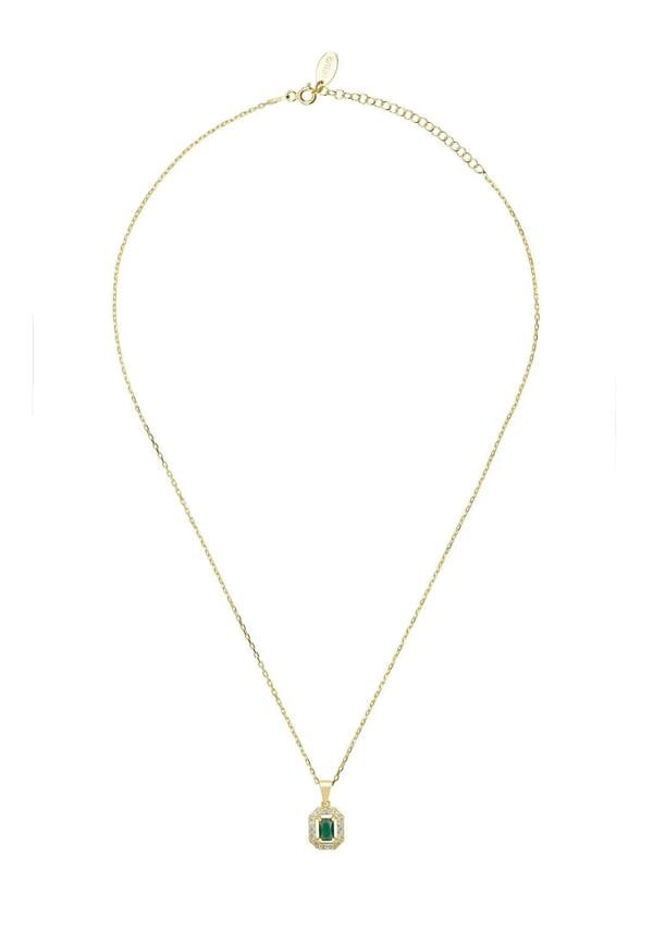 Diamond halo emerald gold pendant necklace.