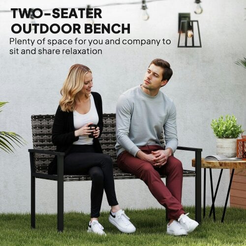 Wyld Haus Batare Rattan Grey 2 Seater Garden Bench With Armrests