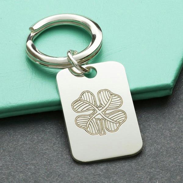 Christopher James of London Sterling Silver Four Leaf Clover Keyring With Optional Engraving
