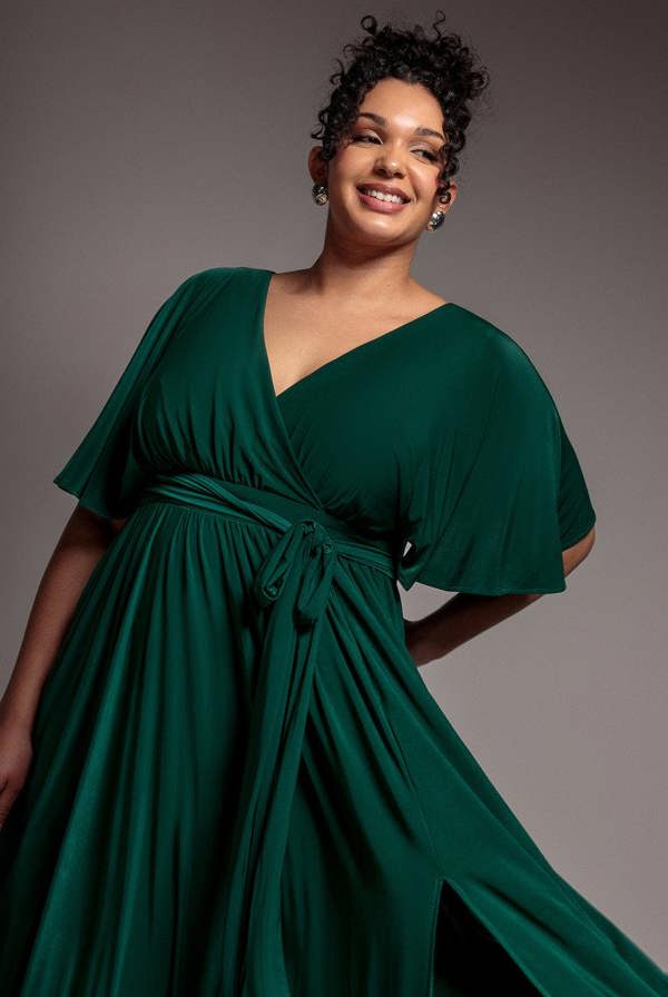 Wrap Front Maxi With Flutter Sleeves - Botanical Green DR2565P