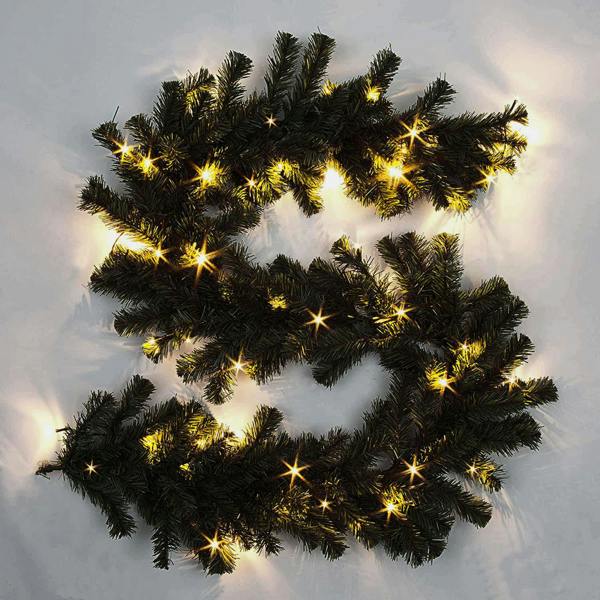 2m Black Alaskan Pine Pre-Lit Christmas Garland with Warm White LEDs for Indoor or Outdoor Display image 7