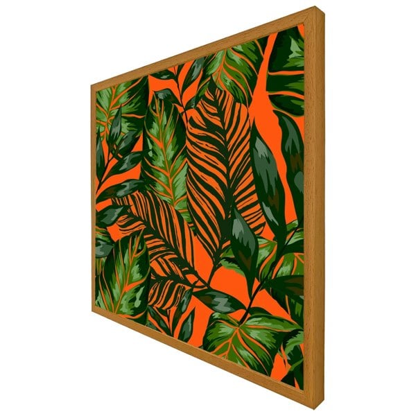 Benjamin Tate Design Green tropical leaves on orange (Picture Frame)