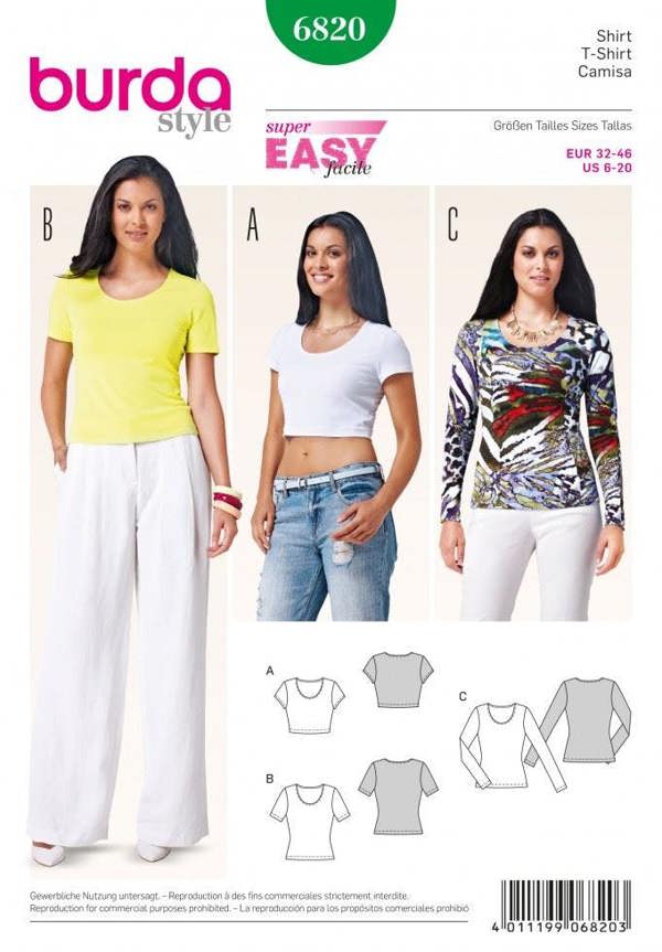 Burda Sewing Pattern 6820 Tops For Women, 6-8-10-12-14-16-18-20 - Beginner, Easy