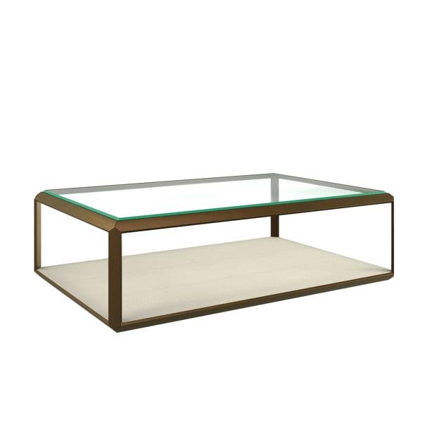 Wyld Haus Klain Brass and Ivory Shagreen Glass Top Coffee Table