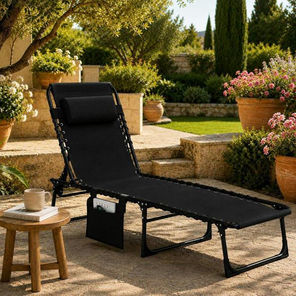 Foldable Sunbed Lounger-Black image 5