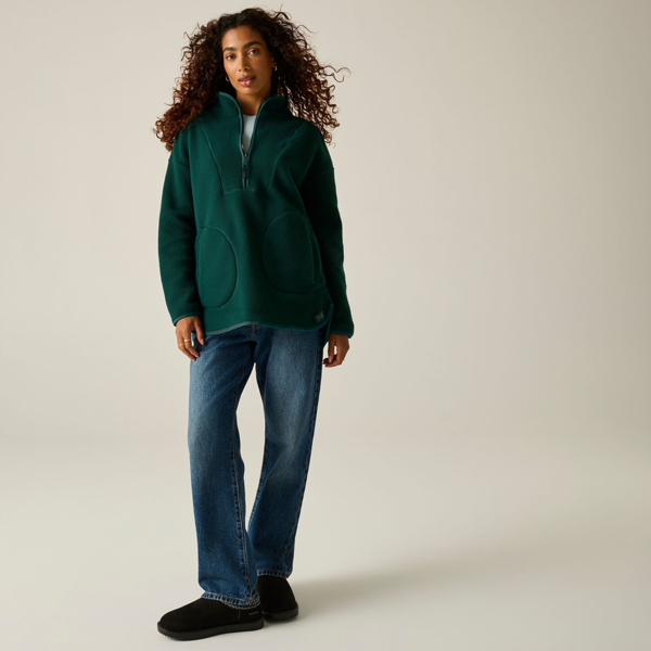Regatta Womens Frankie Borg Half Zip Longline Fleece Top - Deep Pine