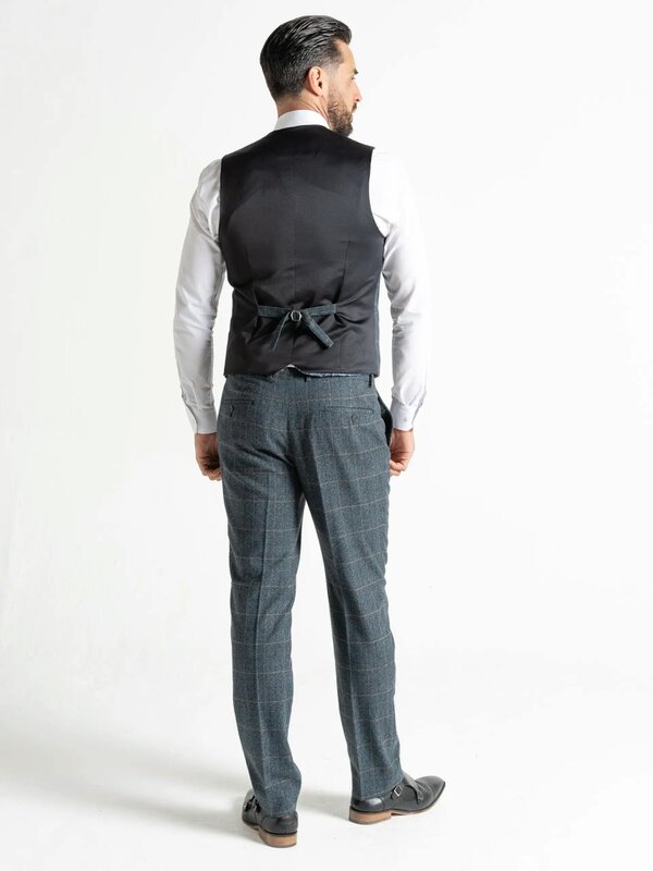 V2 Classic Kensignton Three Piece Suit - Blue Tweed With Orange Checks