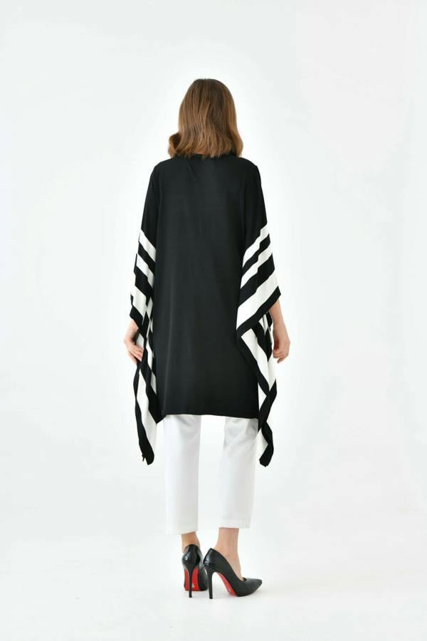 Hoxton Gal Oversized Wide Sleeve Tunic Dress with White Stripe Details in Black