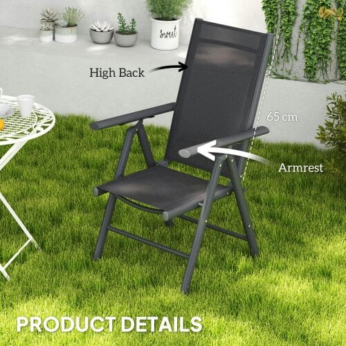 Bobobiy Set of 2 Folding Garden Chairs, Aluminium Frame Outdoor Dining Chairs with Breathable Mesh Back and Seat, Dark Grey