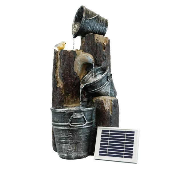 Gardenwize Solar Cascading Woodland Water Feature with Battery Backup & LED Light – Garden Fountain for Patio, Decking & Outdoor Spaces