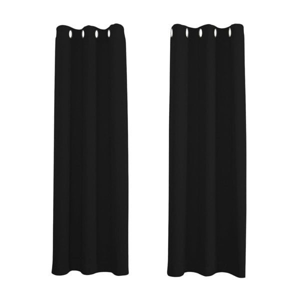 Black Blackout Curtains - Eyelet Thermal Curtain  - 46 x 63 Inch Drop - 2 Panel Image 1