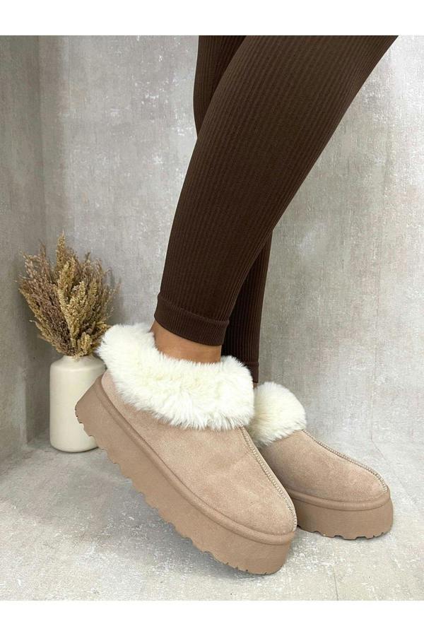 Shella Faux Fur Trim Platform Ankle Boots - Khaki