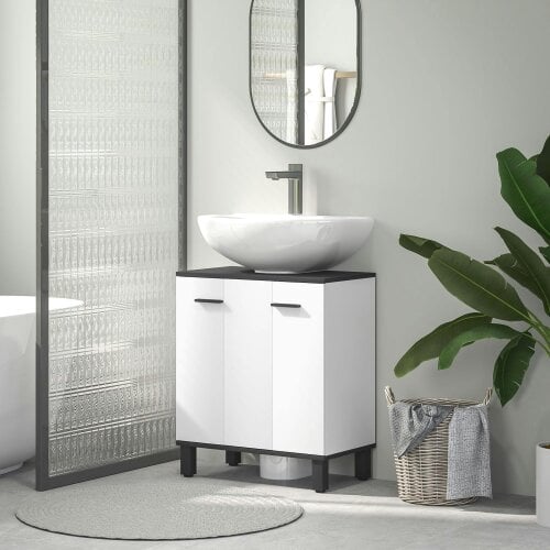 Wyld Haus Karesala High Gloss White Modern Under Sink Bathroom Storage Cabinet