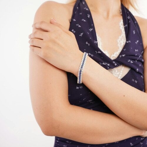 Spero London Blue Tripple Row Sterling Silver Tennis Bracelet