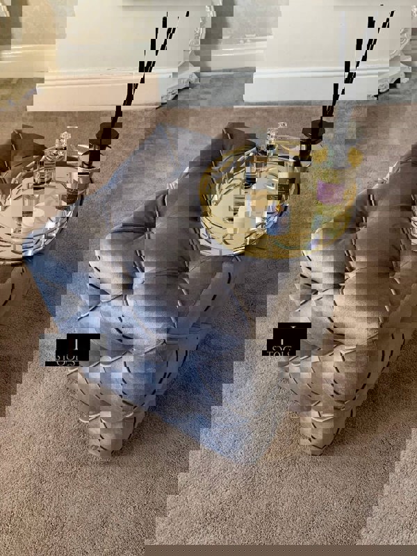 Dark Grey Square Cube Deep Buttoned Fabric Coffee Table - ISTOOLS