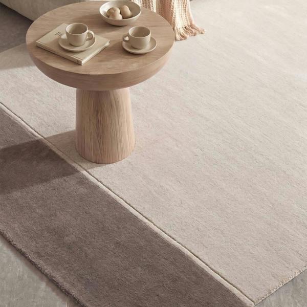 Pure wool rug, cream brown colours, soft durable pile, cotton backing, simple care, ideal for busy homes.