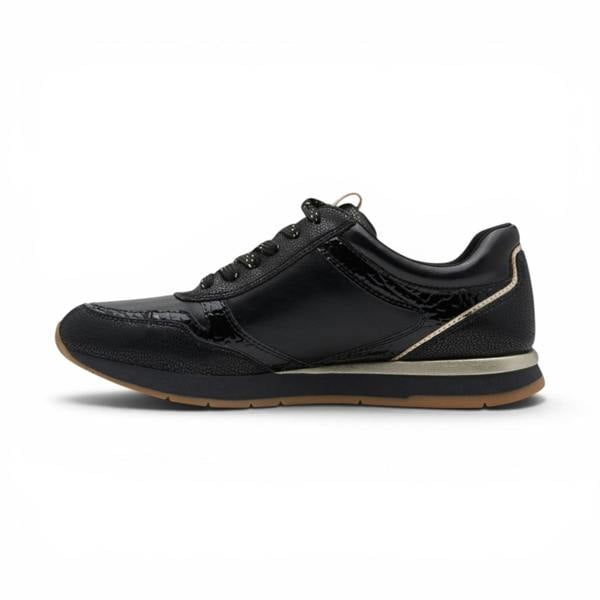 Tamaris Womens Black Faux Leather Fashion Lace Up Sneakers - 23613-46