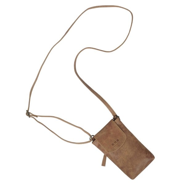 Real Hide Bags 'THEA' Tan Distressed Real Leather Mobile Phone Crossbody Bag
