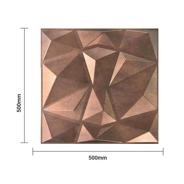 ENER-J 3D PVC Wall Panel, Faceted Diamond Design, Red Copper Rust, Size: 500x500x1mm | Pack of 4