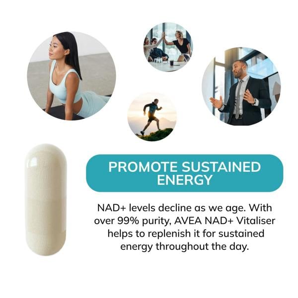 AVEA NAD+ Vitaliser Supplement (30 capsules) | Swiss Quality | 99% Purity | NAD+ supplement, Nicotinamide, NR