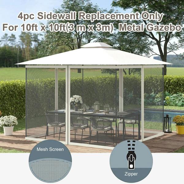 Outdoor canopy sidewall mesh netting with zippered openings and hanging mesh panels