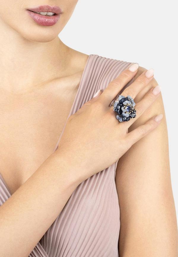 Latelita Blue Rose Flower Cocktail Ring Silver
