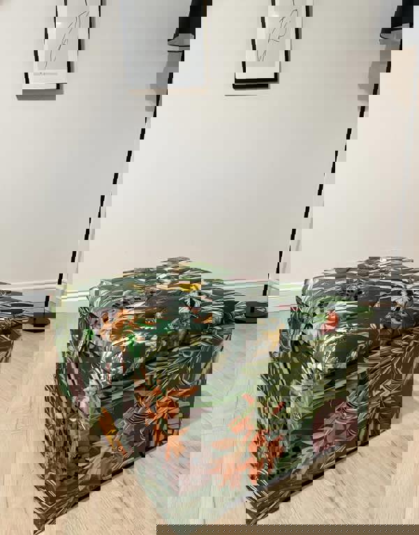 ISTOOLS Premium Green Floral Large Square Ottoman | Storage Footstool Pouffe UK