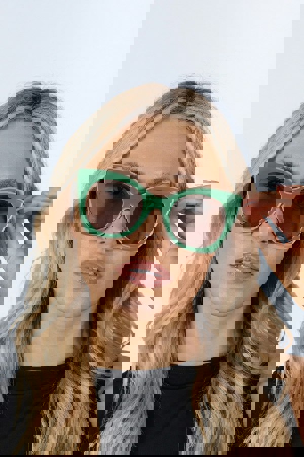 SVNX Oversized Round Cat-Eye Sunglasses in Green