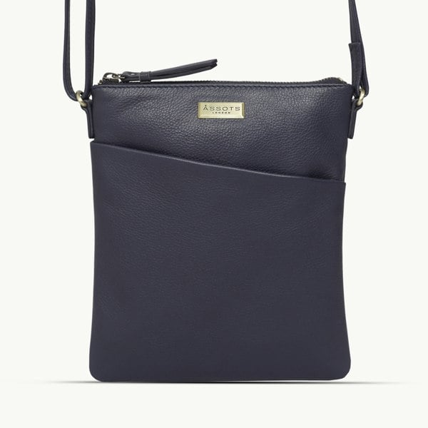 Assots London 'LINBY' BLUE NAVY Pebble Grain Leather Crossbody Bag