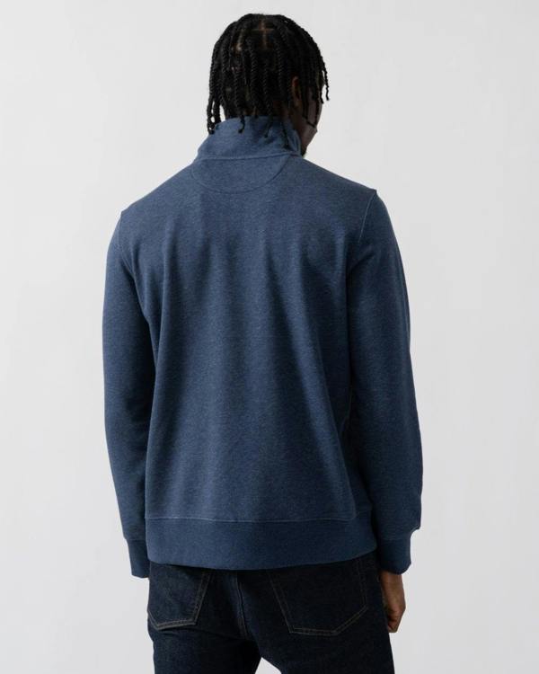 GANT Mens Regular Fit Shield Logo Half Zip Sweatshirt - 902 Dark Jeansblue Melange - CHO - Designer Mens Sweatshirts