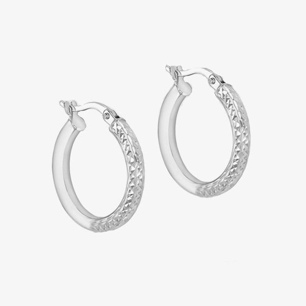 T. H. Baker 9ct White Gold Diamond-cut Creole Earrings 5.51.1902