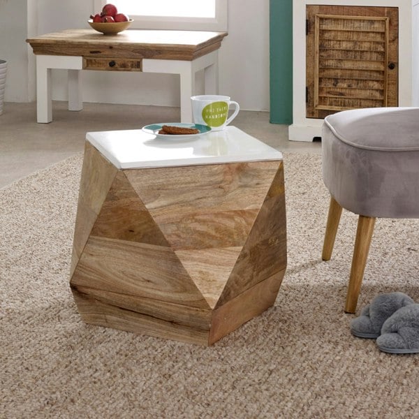 IH Design Milano Solid Mango Wood White Side Table