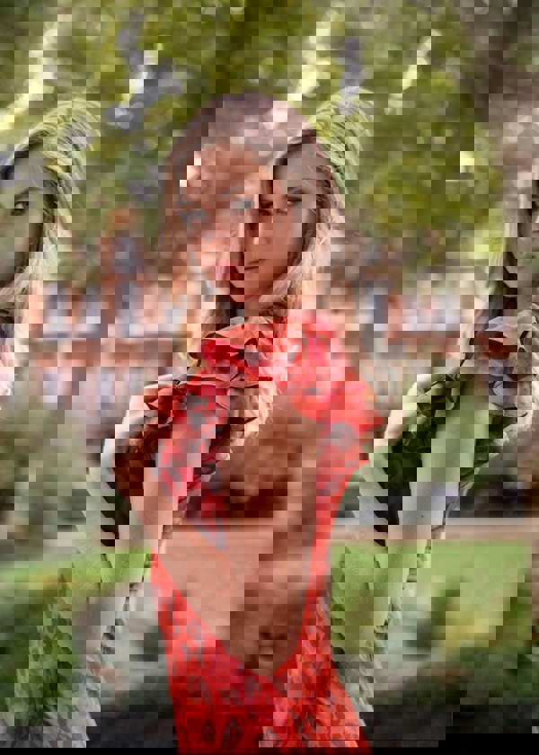 Gini London Red V Neck Floral Print Ruffle Maxi Dress